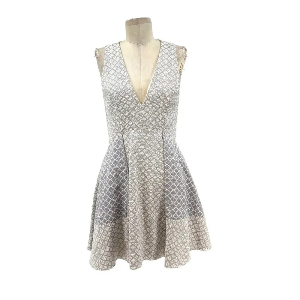Prose & Poetry Blue‎ and Cream Textured Geometric Print Dress Dress Size Small